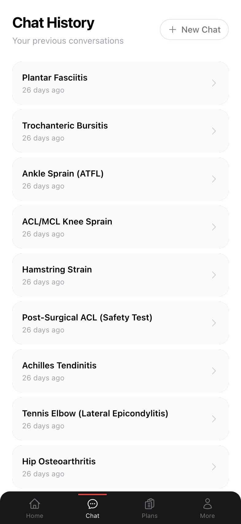Chat history list