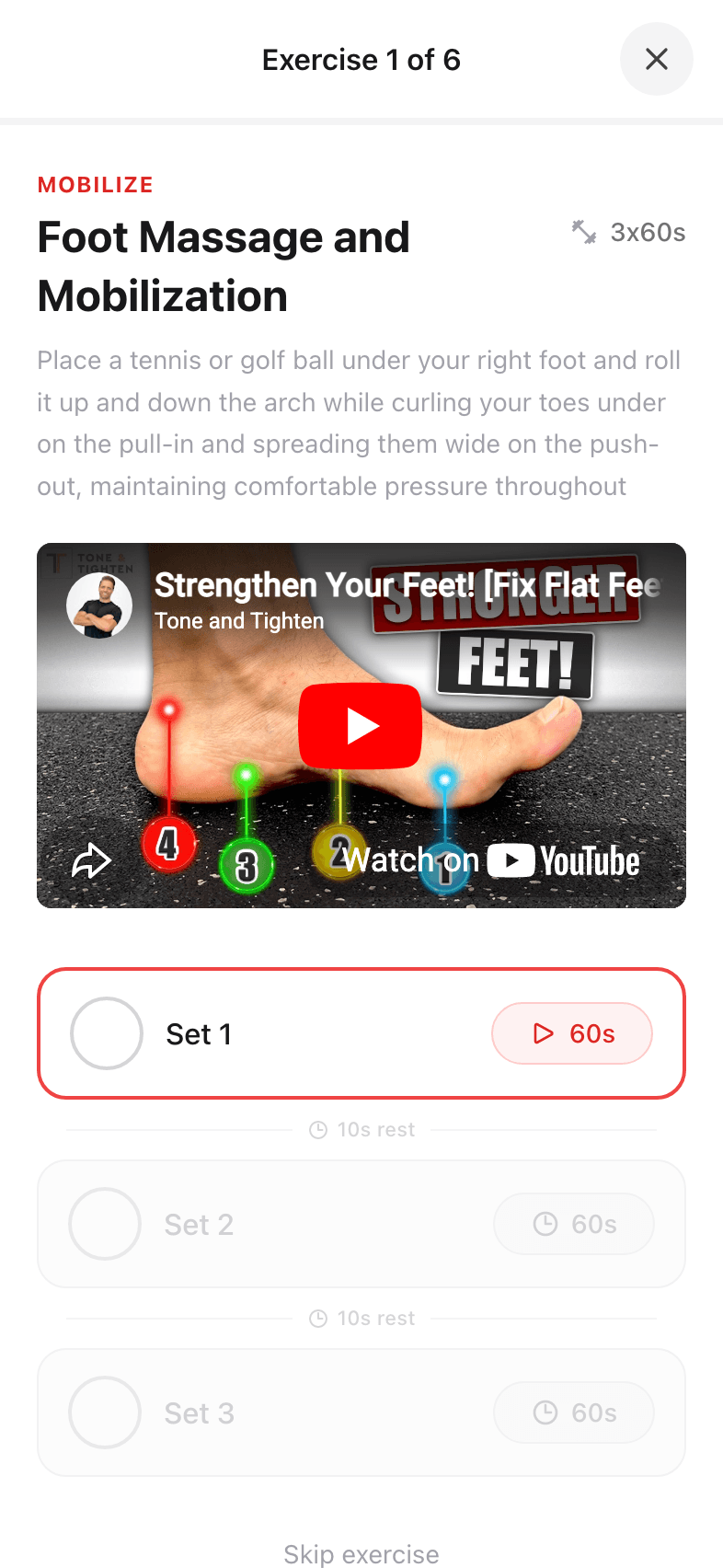 Workout screen showing Cat Cow exercise